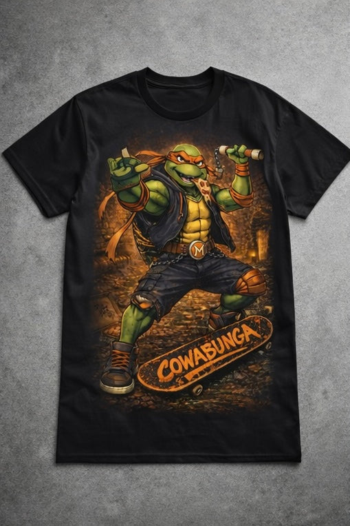 Cowabunga Street Skater Turtle Tee – Urban Comic Streetwear Graphic T-Shirt